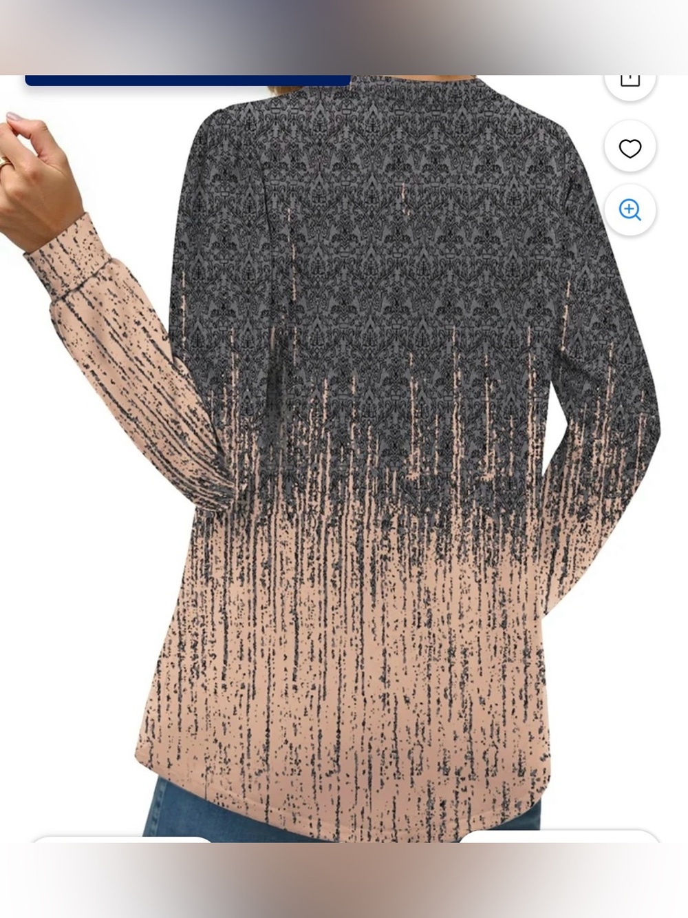 NWT Women’s V-Neck Ombre Print Blouse in Gray and Peach - Picture 3 of 5